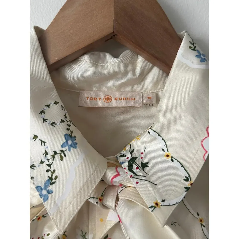 Tory Burch 10 2020 Silk Printed Ivory Tea Dress